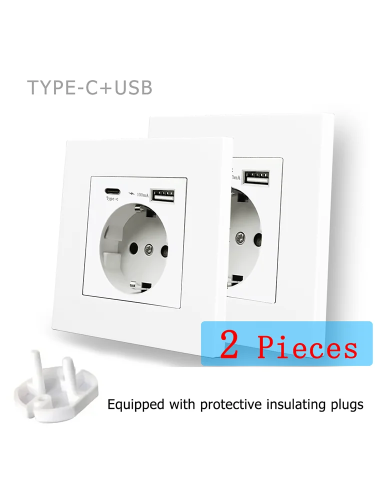 Prise électrique murale Standard ue 16a, prise de charge USB type-c, prise d'alimentation AC 110 ~ 250V, panneau matériel PC pour le chargement du téléphone