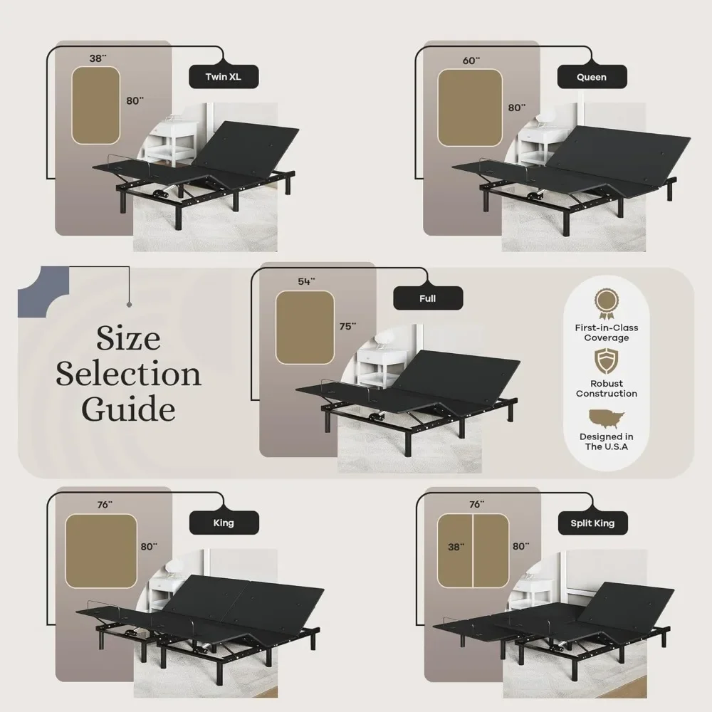 King Adjustable Bed Frame, Easy Assembly, Head and Foot Lift, Memory Positions, Frames Only, Wireless Remote Bed Frame