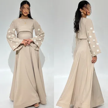 Op maat gemaakte avondjersey appliqué A-lijn O-hals op maat gemaakte gelegenheidsjurk Long es Saoedi-Arabië