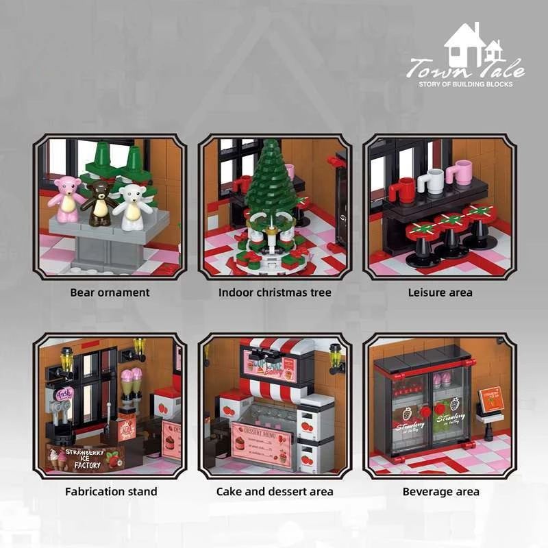 Strawberry House Building Block Kit Street Scene Architecture Series Assembly Ornaments Puzzle Toy Kid Xmas Gift 33204