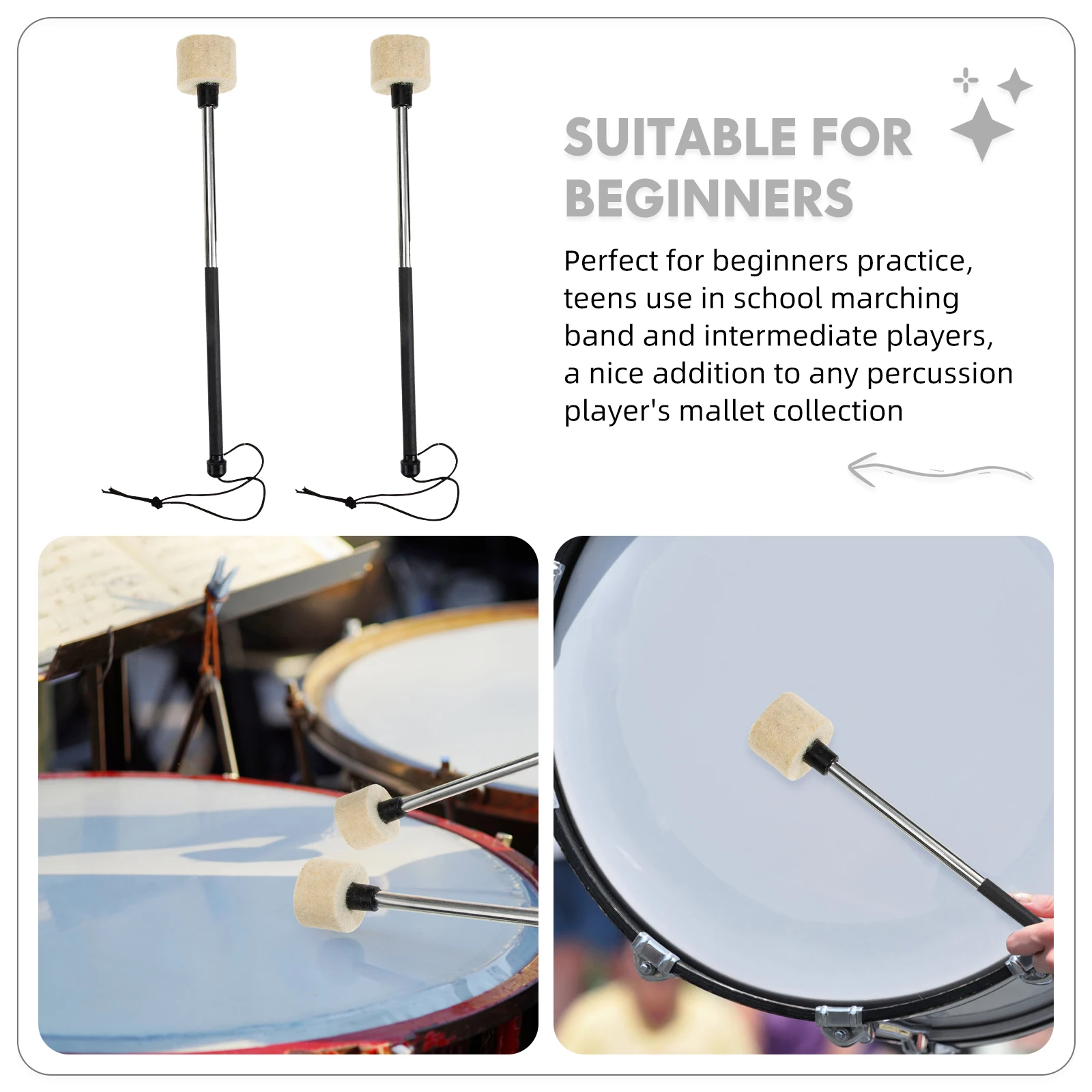 

Stainless Steel Drum Sticks Durable Felt Percussion Instrument Accessories Snare Drum Tool Musical Talent Rhythm Practice