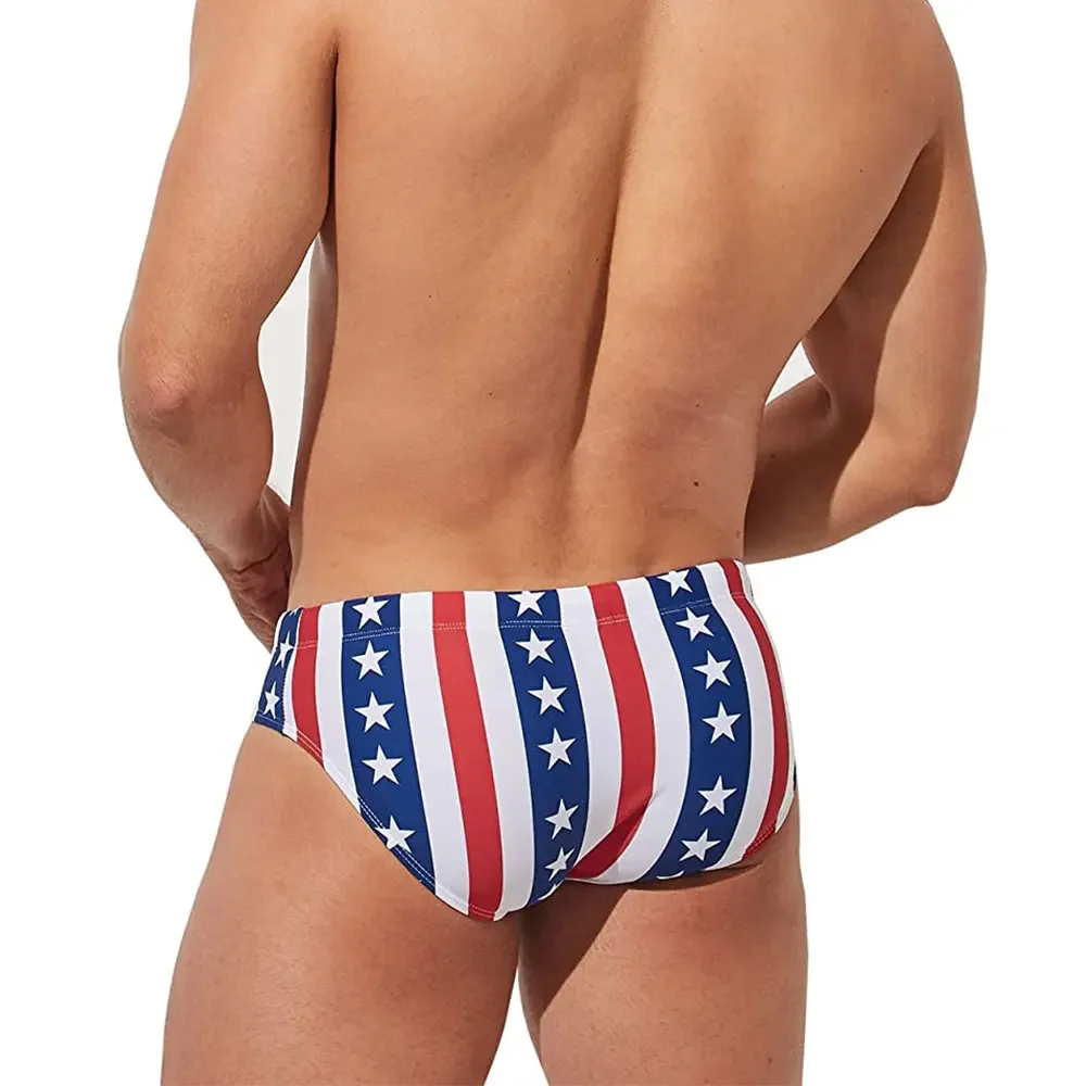 American Flag Swimwear Mens Stars Low Rise Swim Briefs Trunks USA Flag Underwear Sexy Beach Bikini Swimsuit Swimming Surf Shorts