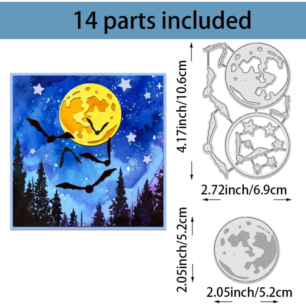 2pcs Moon ลายนูนตัด Dies โลหะ Star BAT Die ตัด Embossing Stencils แม่แบบสําหรับกระดาษการ์ดทําตกแต่ง DIY