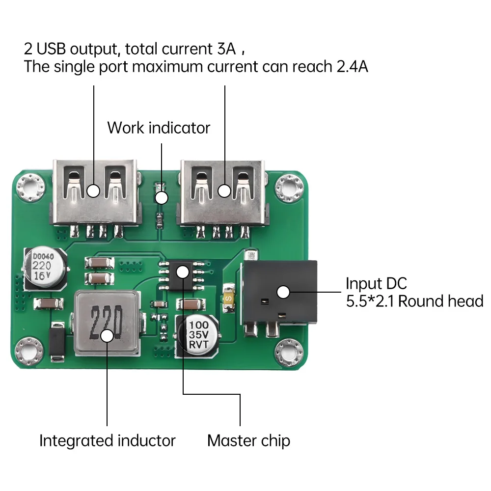 لوحة شحن السيارة للهاتف المحمول ، وحدة خفض الجهد ، خرج USB مزدوج ، DC9V ، 12V ، 24V ، 5V ، 3A