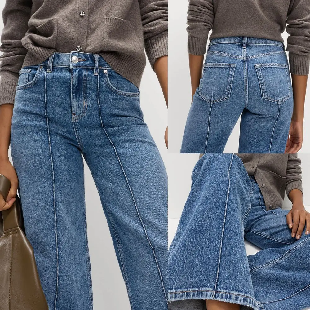 YJKDYK High Waist Wide Leg Denim Jeans Retro Wash Slimming Women's Jeans Cross-Border Street Style Spring Cotton Polyester Blend