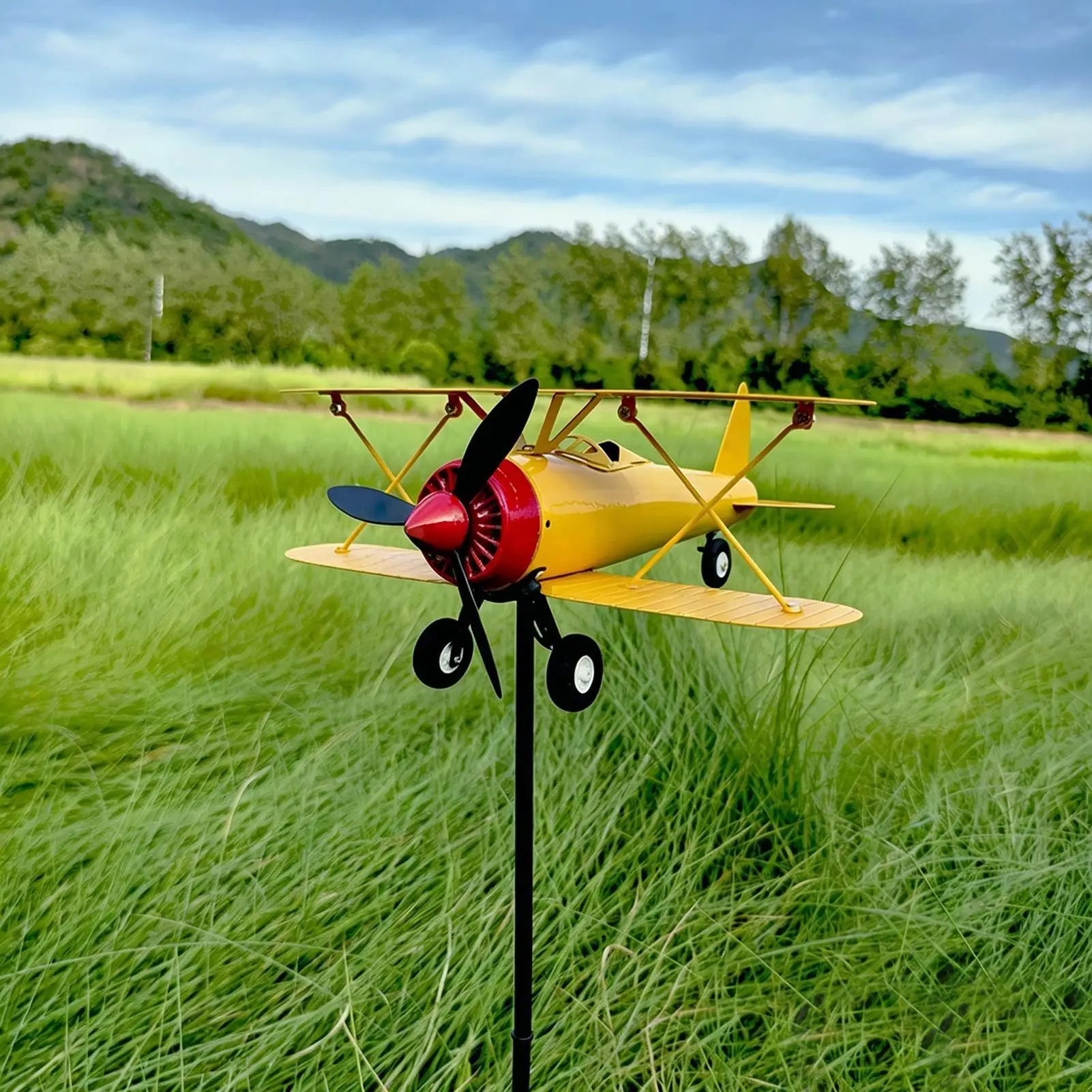 Airplane Weathervane Wind Spinner Metal Wind Direction Tool Aircraft Windmill for Lawn Garden Patio, Outdoor Deck Backyard Porch