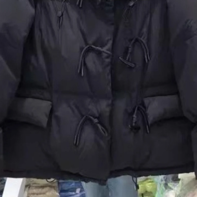 2025 nova fivela de chifre faculdade casaco de algodão inverno novo casaco de algodão curto pequeno bonito casaco simples deslocamento confortável e bonito