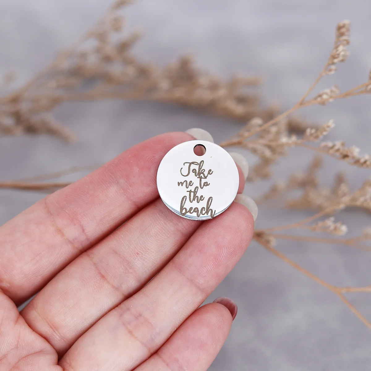 3pcs Word Take Me To The Beach Laser Engraved for Stainless Steel Charm Metal Jewelry Making Bracelet Keychain DIY