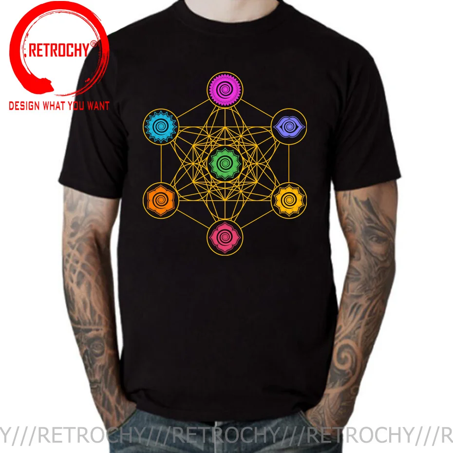 Retro Gold Limited Edtion Sacred Geometry Magic Mandala Metatrons Cube Flower Of Life T Shirt Man Men\'s T-Shirt Tops Tees TShirt