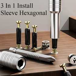 3 In 1 Install Sleeve Hexagonal Strong Magnetic Socket Screwdriver Head Tool Scalable Cross Head Telescopic Socket Wrench Suite