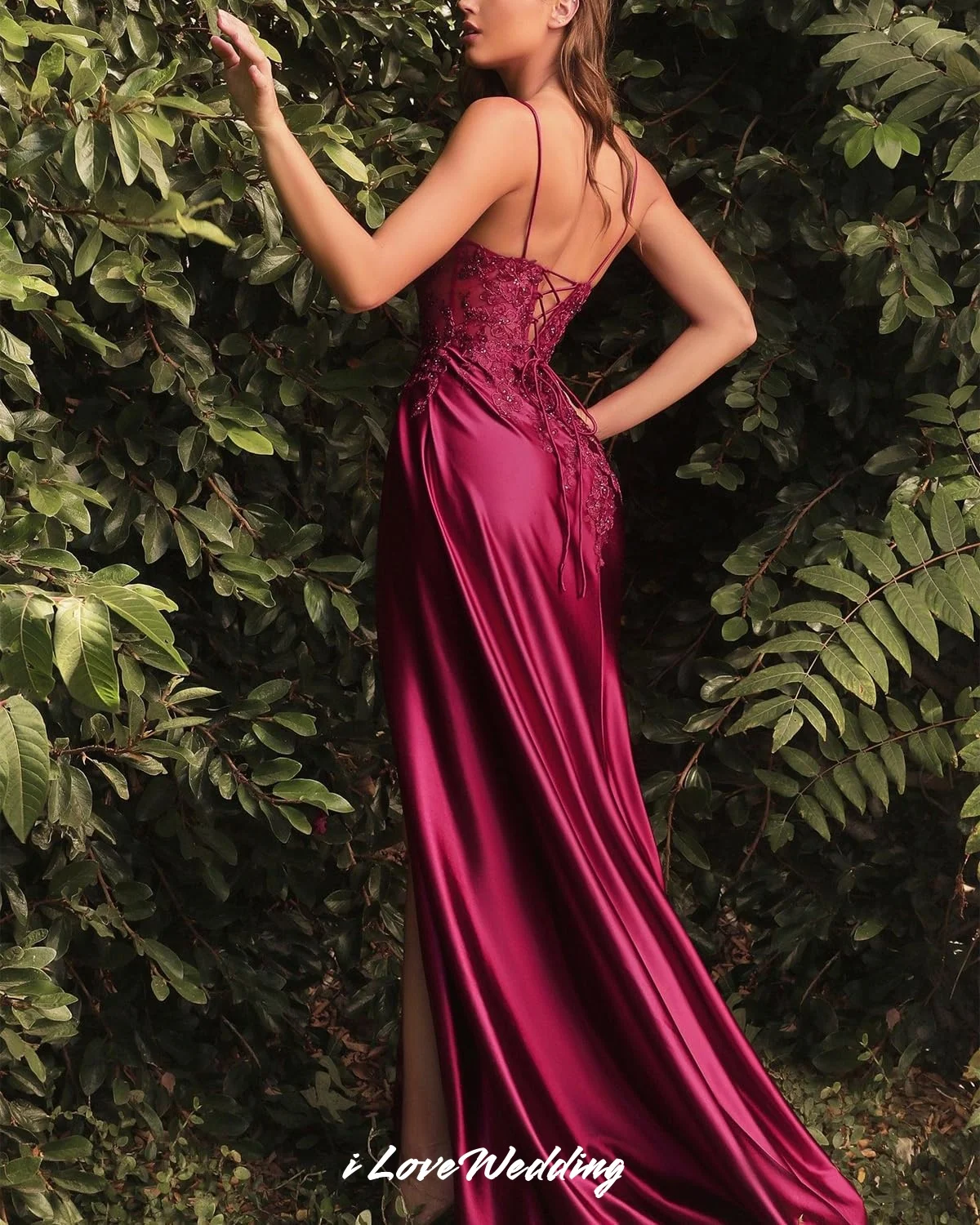 Spaghetti Straps V-Neck Women Evening Dress Mermaid Split Side Lace Appliques Sheer Corset Criss-cross Prom Dresses Customized