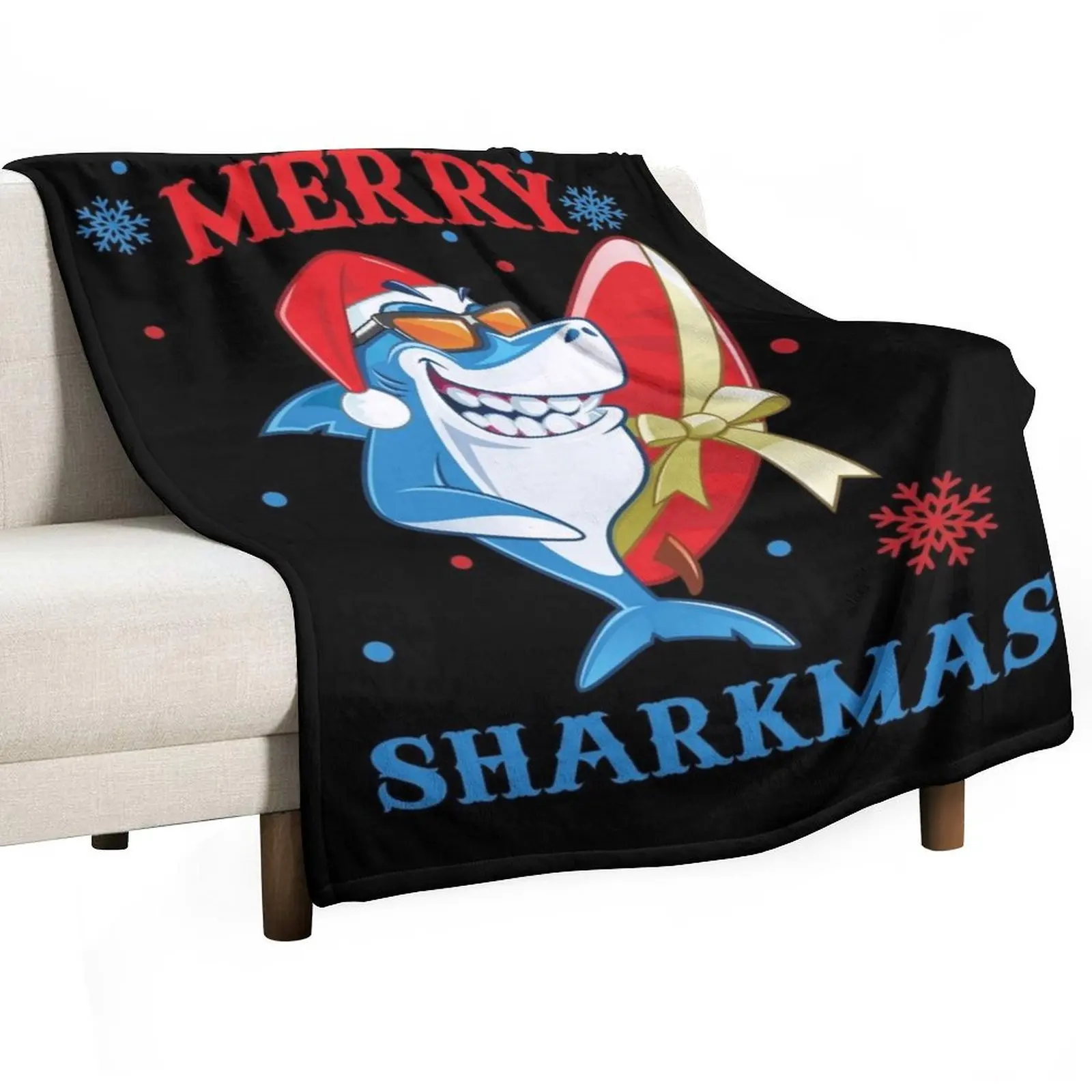 

Merry Sharkmas Funny Santa Shark Christmas Throw Blanket Personalized Gift Travel Soft Plush Plaid Warm Blankets