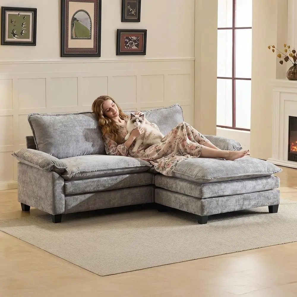 

87" Convertible Sectional Soa,L-Shaped Deep Seat Soa Couch or Living Room,ern 2-Seat Loveseat Soa with Ottoman or Small Space(Li