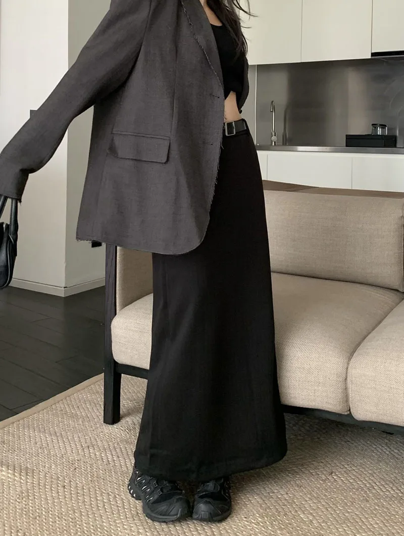 High Quality Woolen Maxi Skirts Female Elegant Chic High Waist Loose A-Line Skirts Women Vintage Streetwear Split Long Skirt