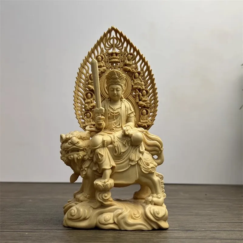 Wooden Manjushri - Samantabhadra Figure Statue Solid wood hand-carved Buddha statue Home feng shui ornaments