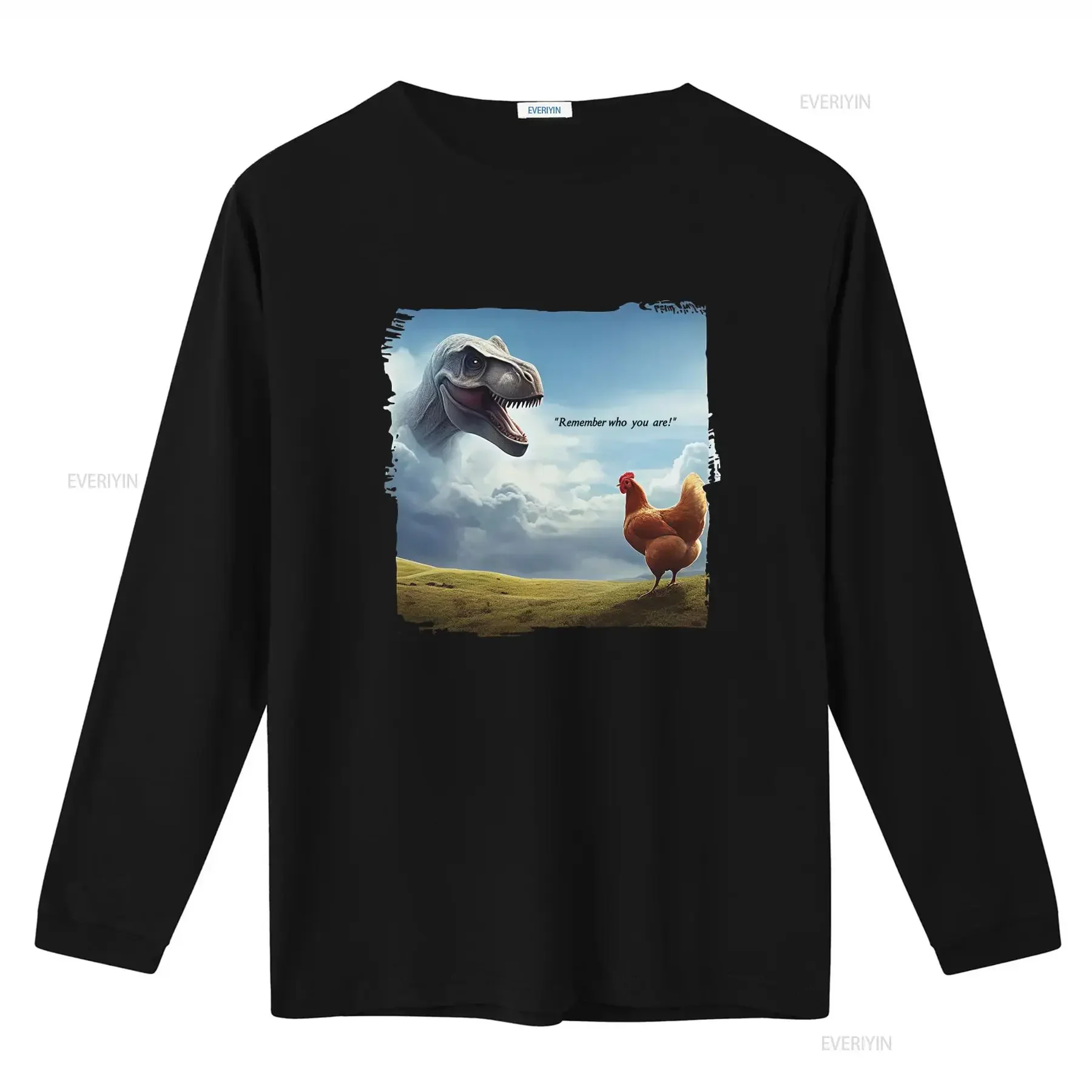 Remember Who You Are Chicken vs Dinosaur Meme Heavyweight Crewneck T Shirt vintage Washed Breathable Stretched designer clothes