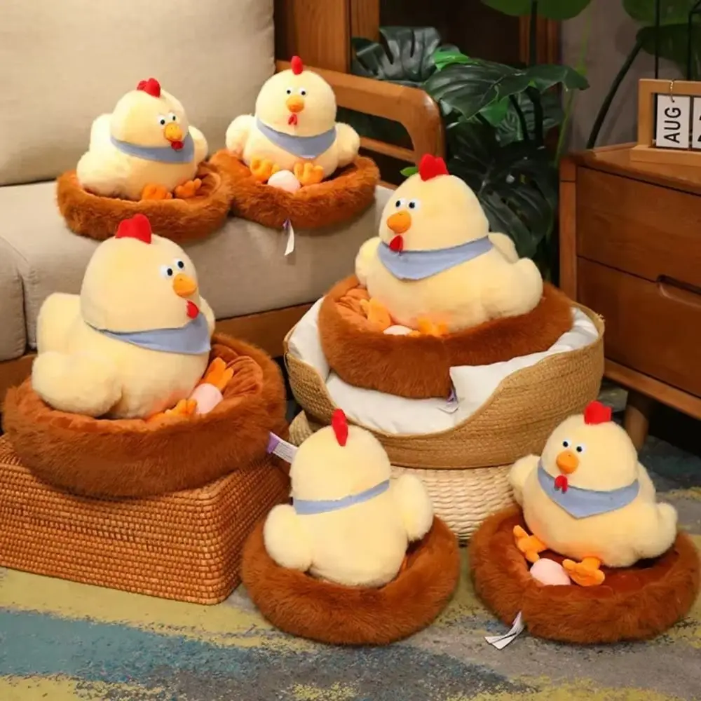 

PP Cotton Simulation Hen Plush Toy With Nest Hen Chick Family Plush Toys Collection Cartoon Chick Family Plush Dolls Home Decor