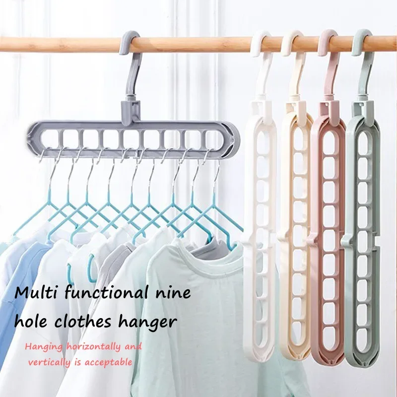 2/4/8PCS PP Hanger Multi-functional Nine-hole Rotating Hanger Folding Clothes Drying Storage Rack Pants Hanger Home Storage