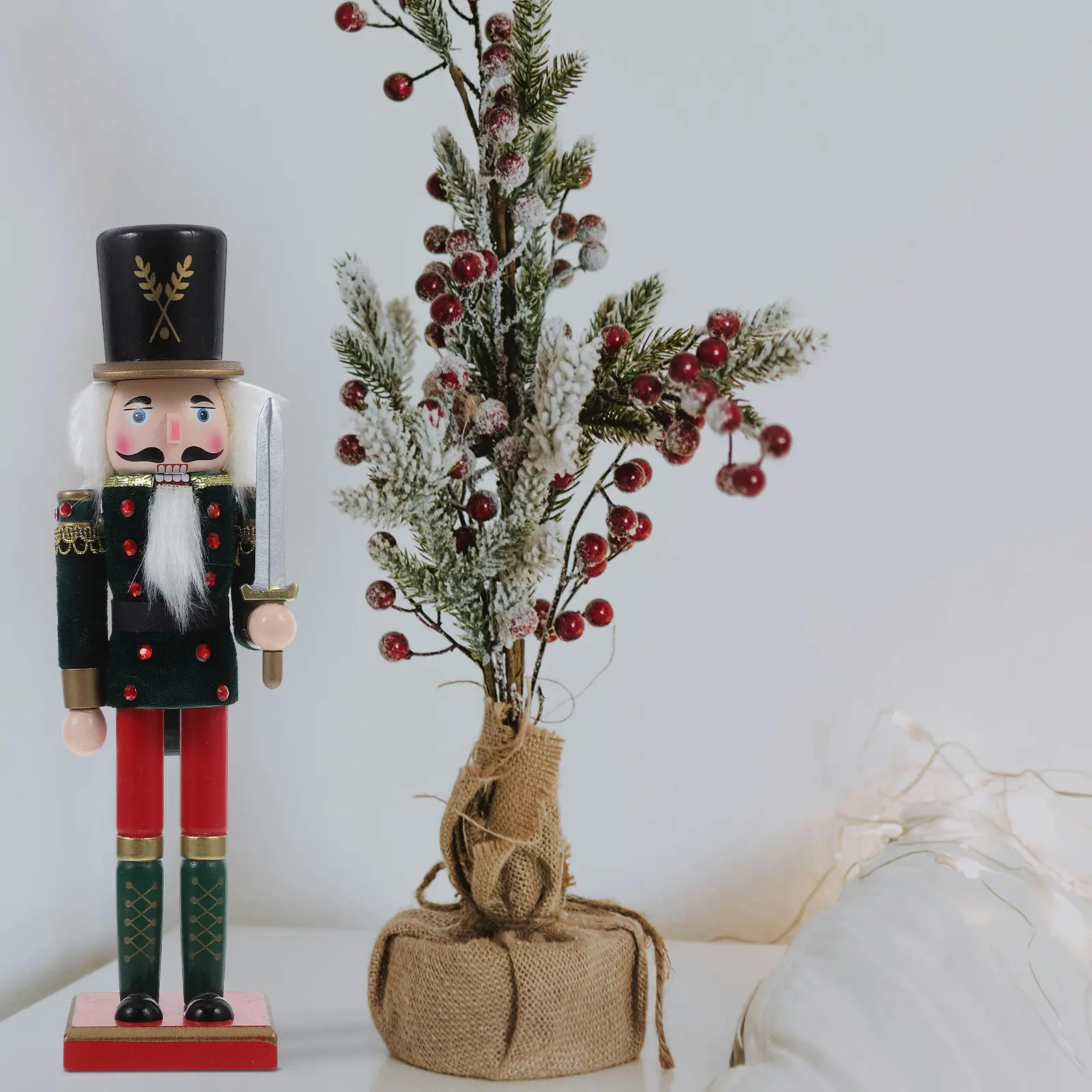 

Classic Wooden Nutcracker Soldier Decoration Handcrafted Holiday Tabletop Fireplace Mantel Decor Festive Traditional Soldier