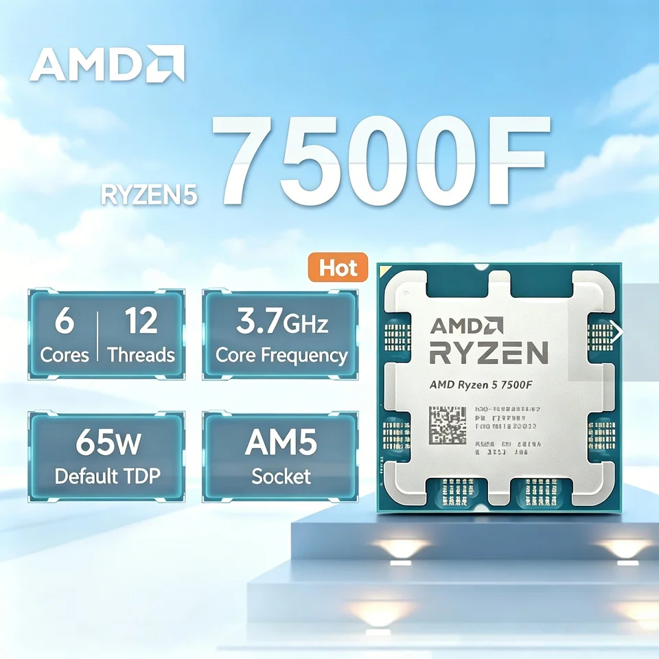 AMD 라이젠 5 7500F 6코어 12스레드 3.7GHz L3 32M DDR5 5NM 소켓 AM5 65W 프로세서 R5 7500F 신형 울트라 4K 고속 썸네일 6