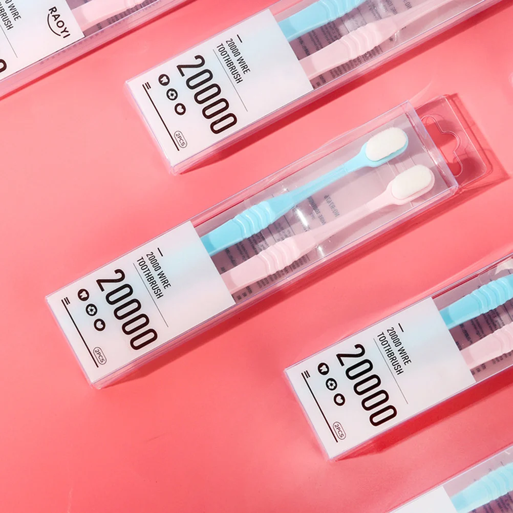 2 قطعة شعيرات ناعمة غرامة فرشاة الأسنان Skyblue الوردي دليل العناية بالفم دائم 3 الوجهين نظيفة الأسنان اللثة هدية نونسليب مقبض