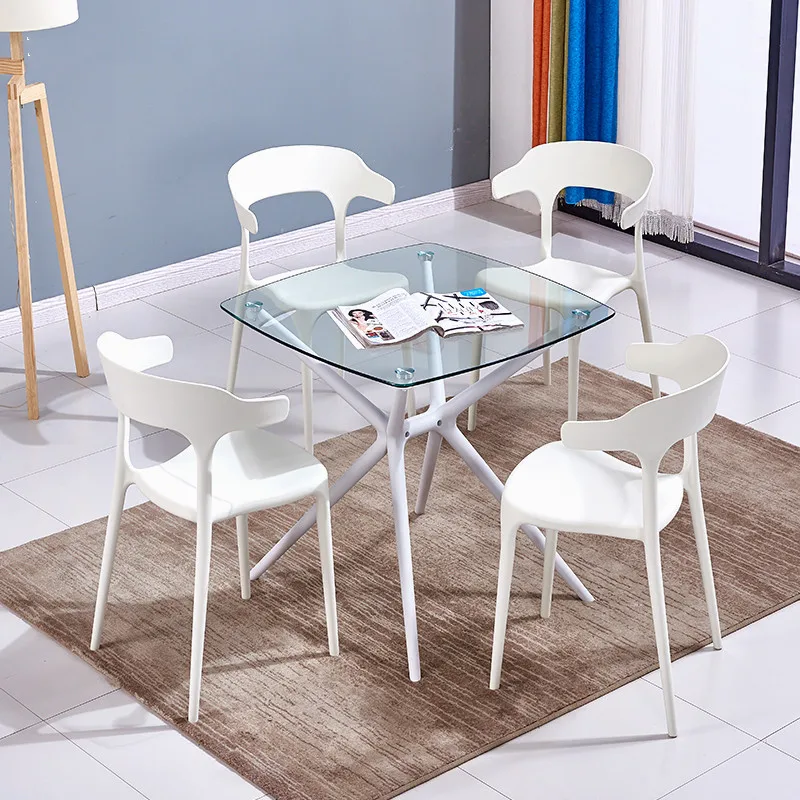 Simple reception meeting guest table and chair combination outdoor tempered glass table cafe leisure square