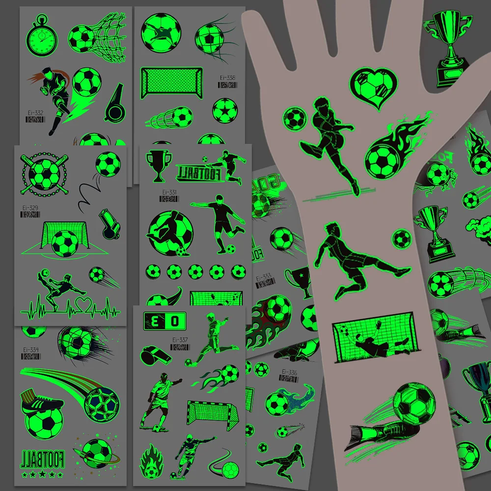 10 Pieces of Glow-In-The-Dark Football Tattoo Stickers, Football Game Cheerleading Face Stickers, World-Class Football Game Fan Face Stickers, Football Party Decorations, Perfect for Birthday Parties, Music Festivals, Football Team Game Gifts, Football Fan Decorative Stickers