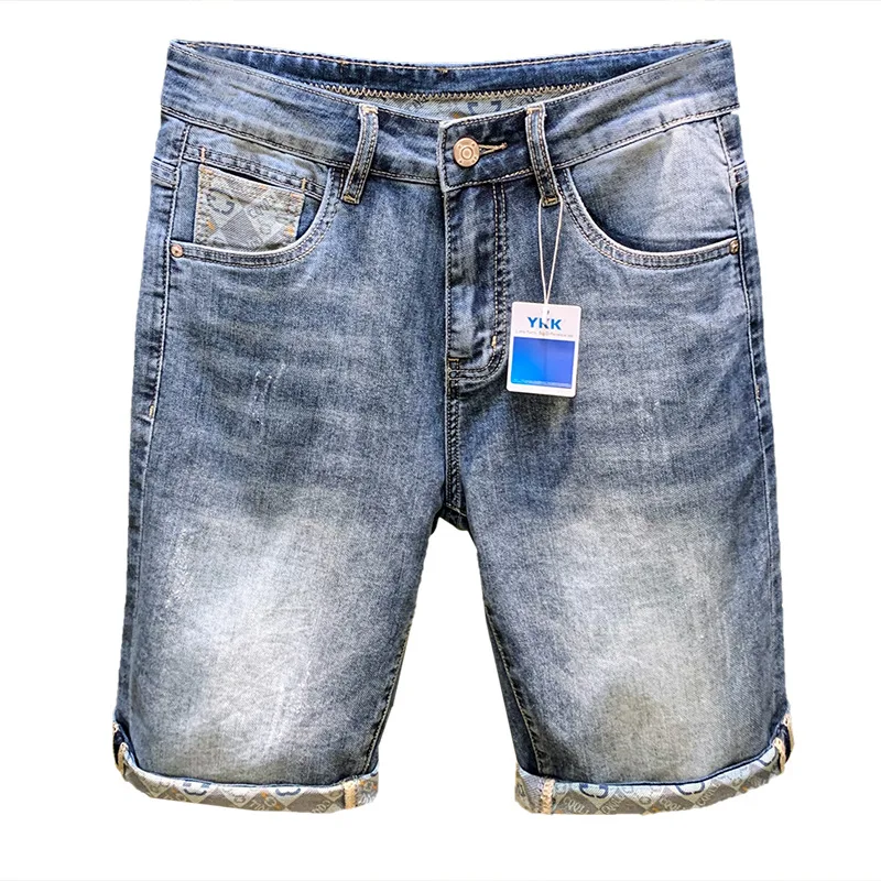

Летние джинсовые шорты, мужские высококачественные модные прямые брюки с принтом, облегающие эластичные удобные и модные брюки пять четвертей