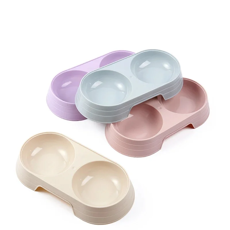 Macaron Pet Double Bowl Plastic Kitten Dog Food Drinking Tray Feeder Cat Feeding Pet Supplies Accessories Cat toys Dog bowl Cats