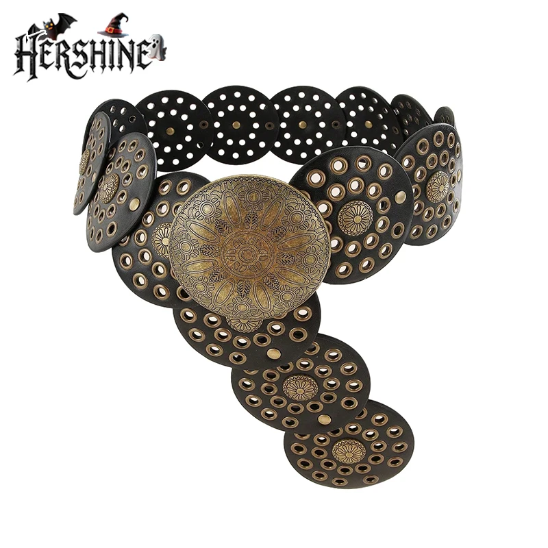 HERSHINE 1 piece women's black vintage eyelet round cake belt bohemian western style suitable for jeans dress Halloween