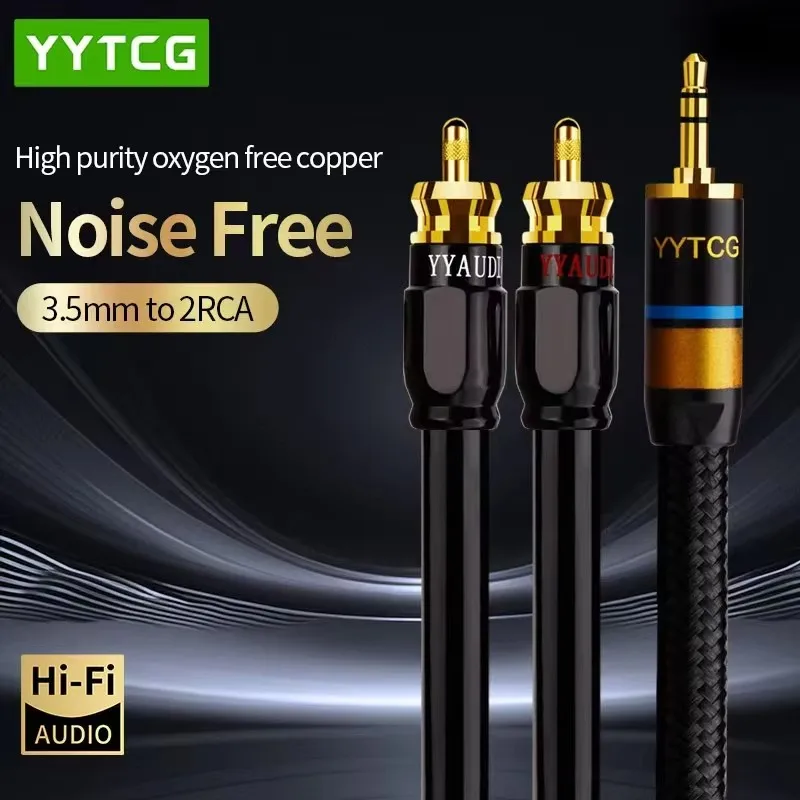 

YYTCG HiFi Stereo 3.5mm to 2RCA Audio Cable 3.5 Jack to 2 RCA Male Adapter Splitter for Amplifiers Audio Home Theater Cable
