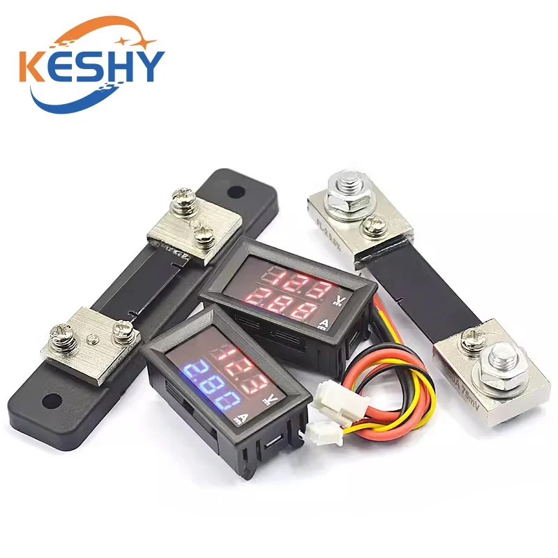 DC 0-100V 1A 10A 50A 100A 0.28" Digital Voltmeter Ammeter Dual Display Voltage Detector Current Meter Panel Red Blue LED
