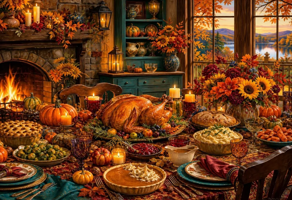 500/1000/1200/2000PCS Jigsaw Puzzle Thanksgiving Dinner Roast Turkey Pumpkin Pie Autumn Home Decor Art Gift Frameless