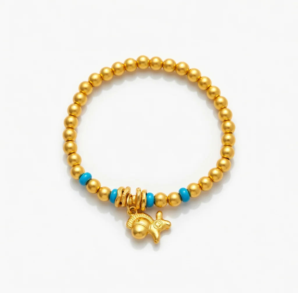 

Blue Turquoise Spacer Round Bead Horse Charm "Ma Shang You Qian" Bracelet for Women Niche Light Luxury Prosperity High-End