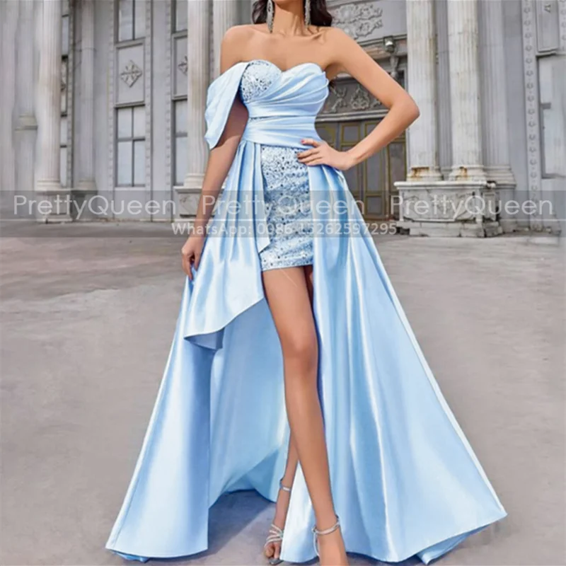 High Low Kurze Brautjungfernkleider A-Linie Bling Pailletten One Shoulder Maßgeschneidertes Hochzeitskleid für Frauen