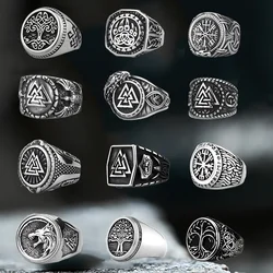 Multi-style Vintage Nordic Viking Ring Stainless Steel Norwegian Viking Valknut Ring for Men Amulet Jewelry Gift Wholesale
