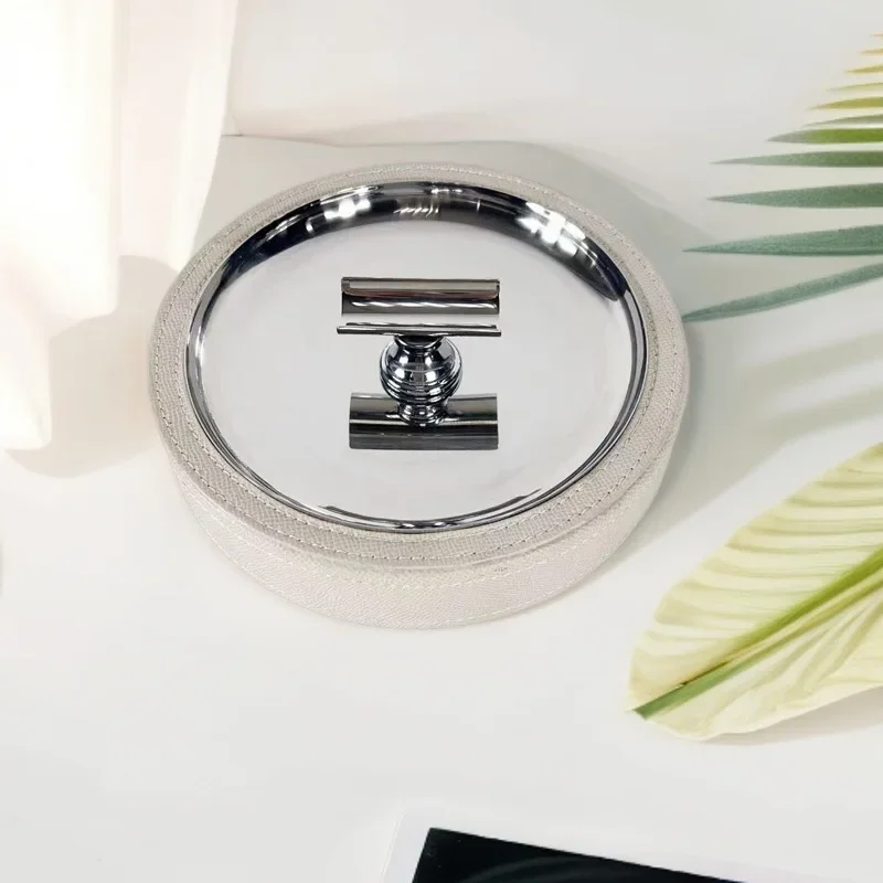 Nordic stainless steel leather ashtray living room office cigar tank