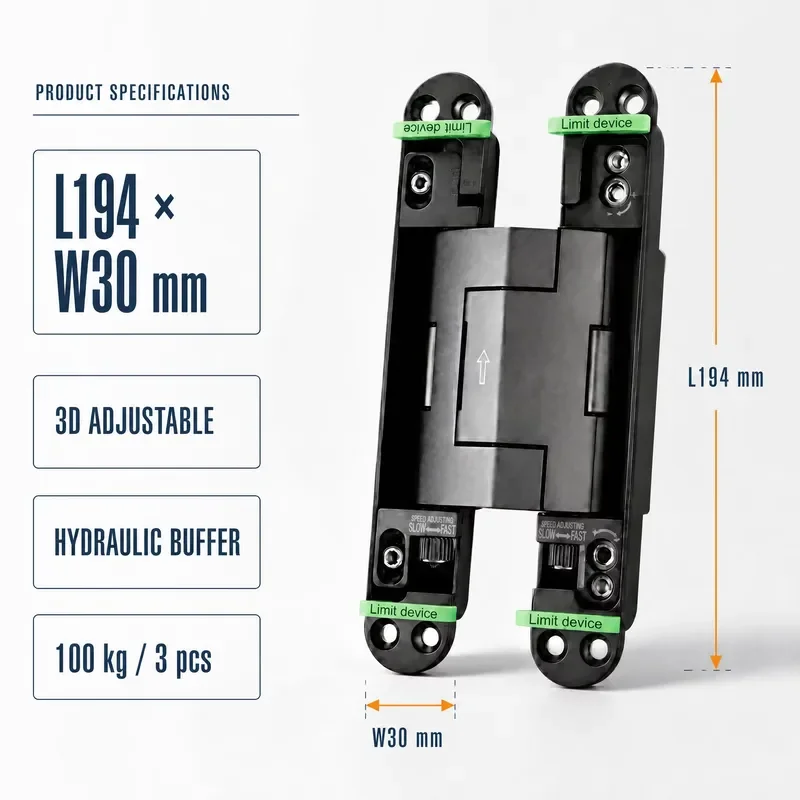 Automatic hidden invisible door hinge, large load-bearing 3D adjustable hydraulic hinge, wooden door slow closing hinge