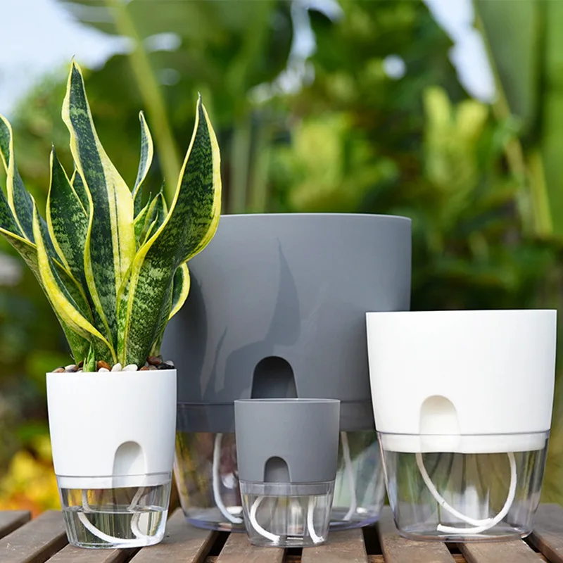 

3 шт./компл., прозрачный двухслойный пластиковый цветочный горшок, самополивающийся цветочный горшок, хлопковая веревка, поливочный горшок для растений с инъекционным портом