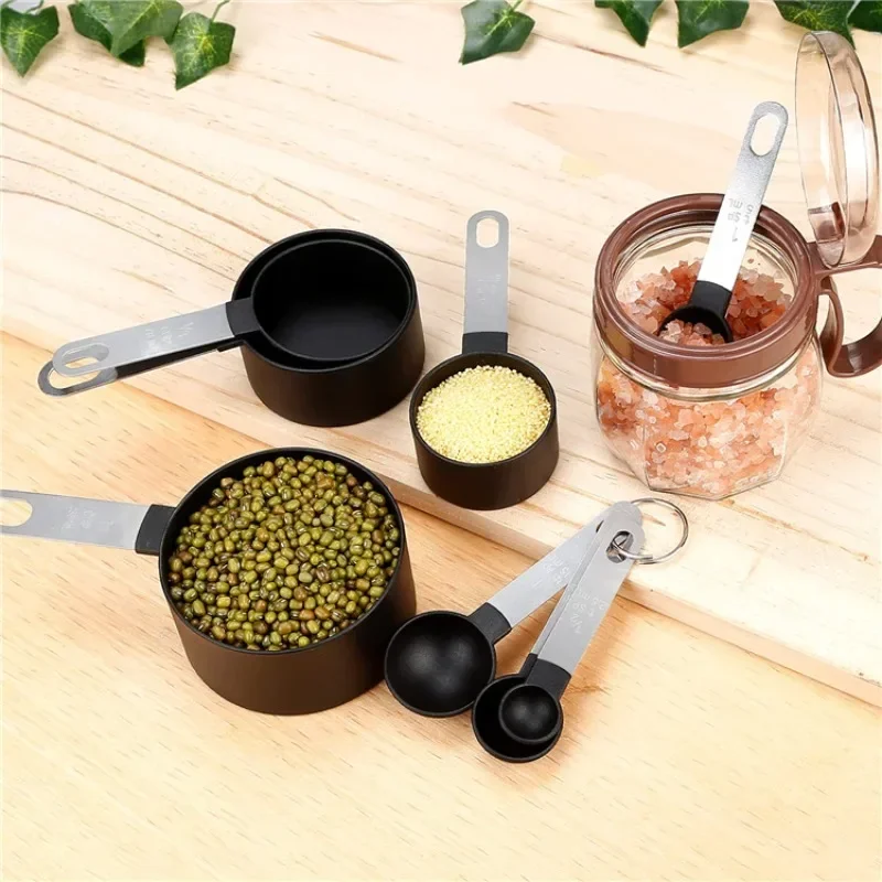 8Pcs Measuring Cups Spoons Stackable Stainless Steel Tablespoon for Measuring Dry Liquid Ingredients Teaspoon with Plastic Head