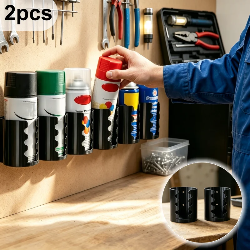 2pcs - Wall-mounted paint can storage rack. Suitable for garages, shops, RV doors, and home storage boxes with openings.