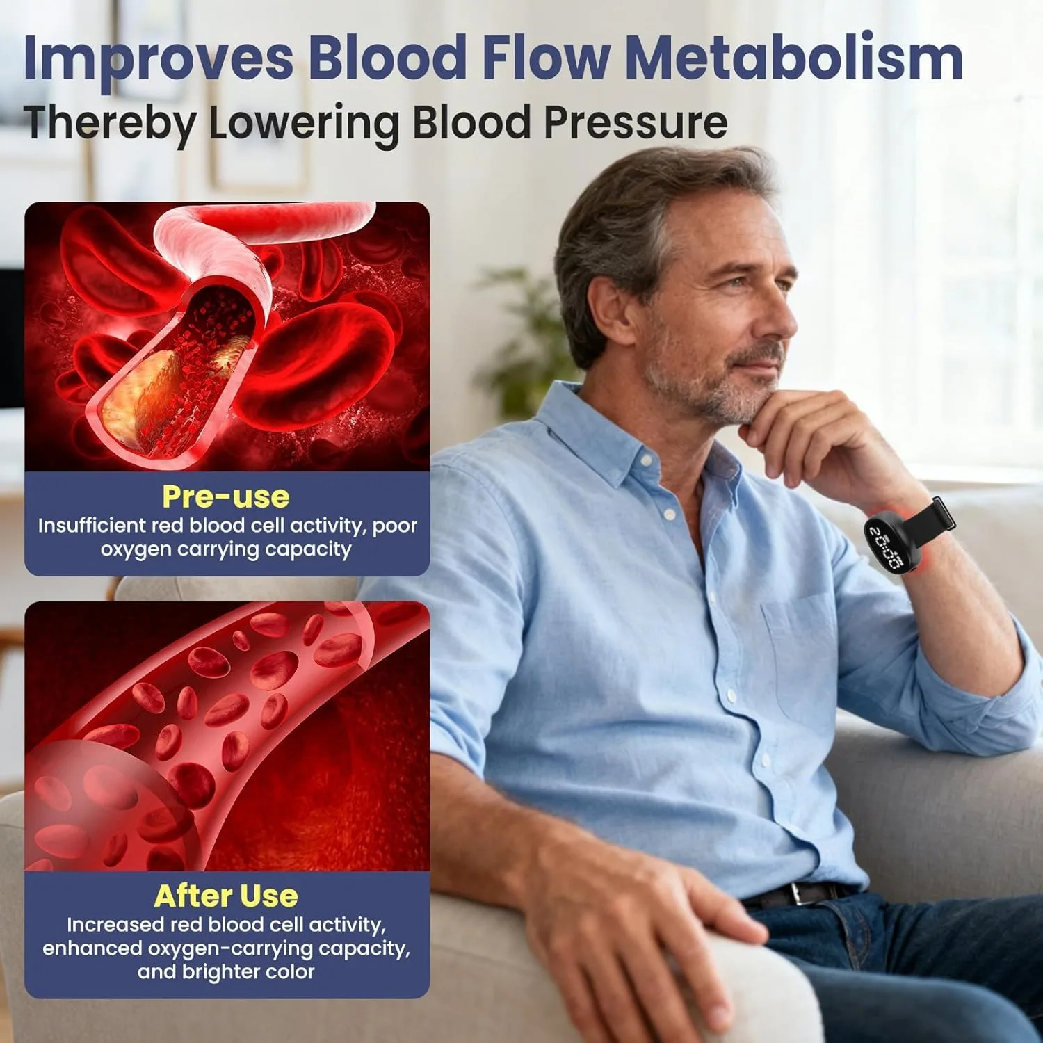 New Wrist Watch Therapy Device 450nm 650nm Red Blue Blood Low Frequency Pulse Treatment Rhinitis Diabetes Health Care
