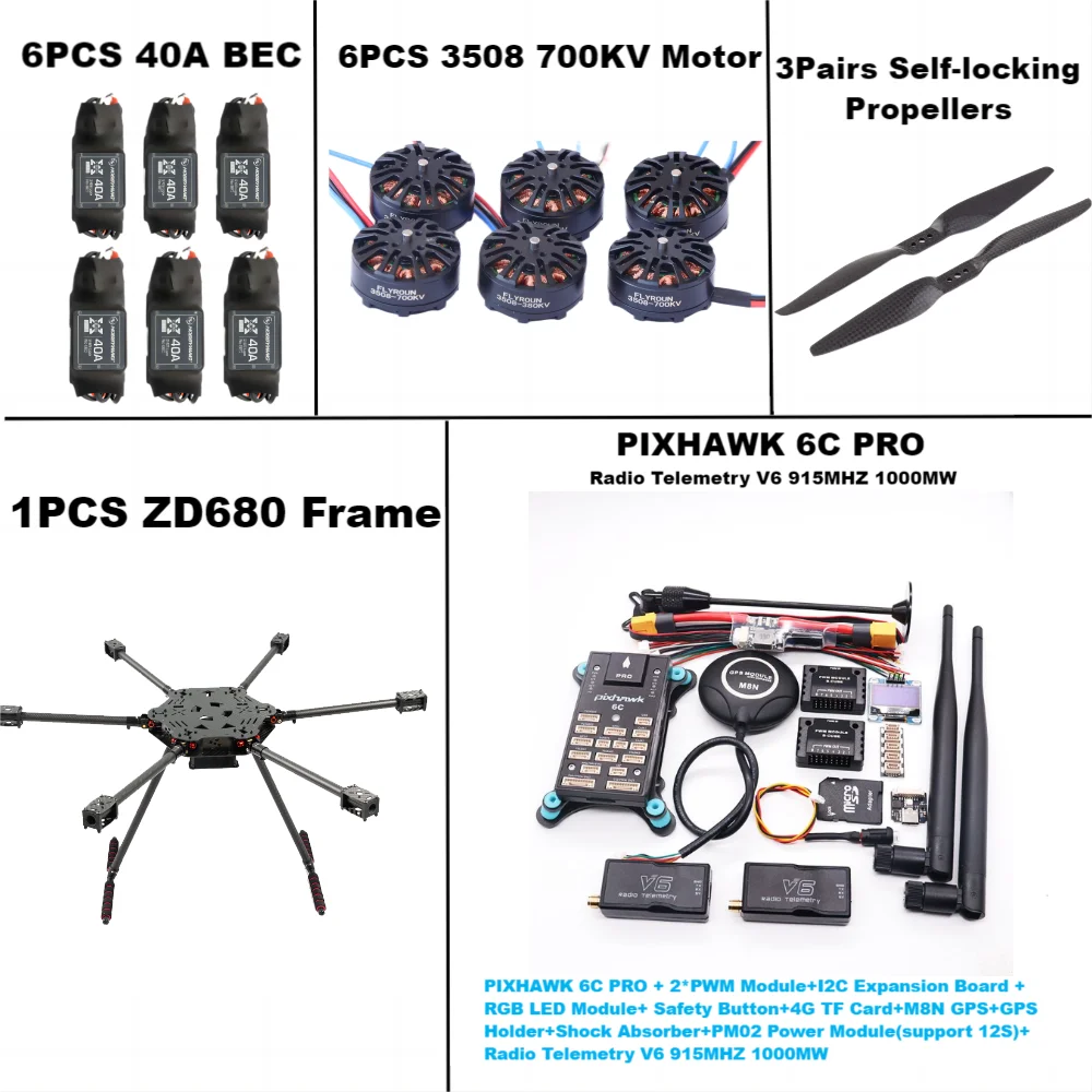 Kit de cadre hGouopter à bras pliable entièrement en fibre de carbone, PIXHAWK avec train d'atterrissage non flottant, ZD680 6C PRO M8N M9N M10