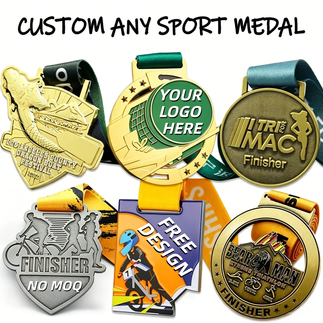 Custom Sports Medal Personalized Logo Metal Award Medal with Ribbon for Running Marathon Competition Souvenir