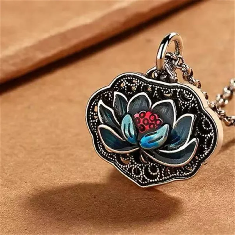 

Эмалевый кулон в этническом стиле с лотосом для женщин, винтажное украшение, ажурное цветочное ожерелье, женский чокер, аксессуары