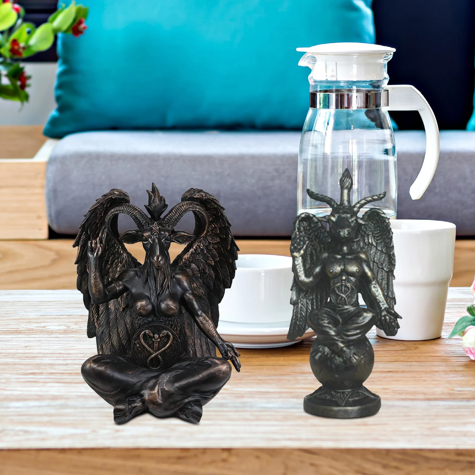 Home Decoration Goat Satan Sculpture Black Satan Figurine Decoration Goat Baphomet Resin Statue Alchemist Satan Goat Ornament