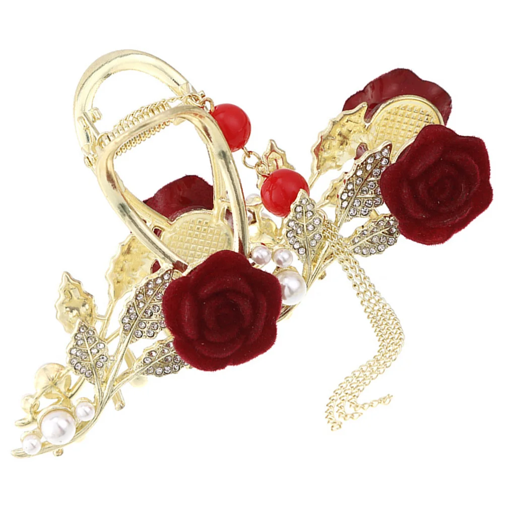 

Rose Tassel Hair Claw Clip Sparkly High Ponytail Holder For Thick Long Hair Women Clips Rhinestone