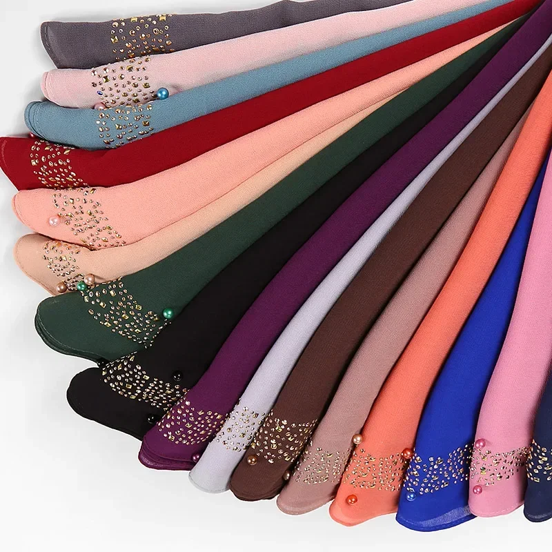 Malaysia's new national pearl chiffon head scarf wholesale, hot diamond monochrome headscarf