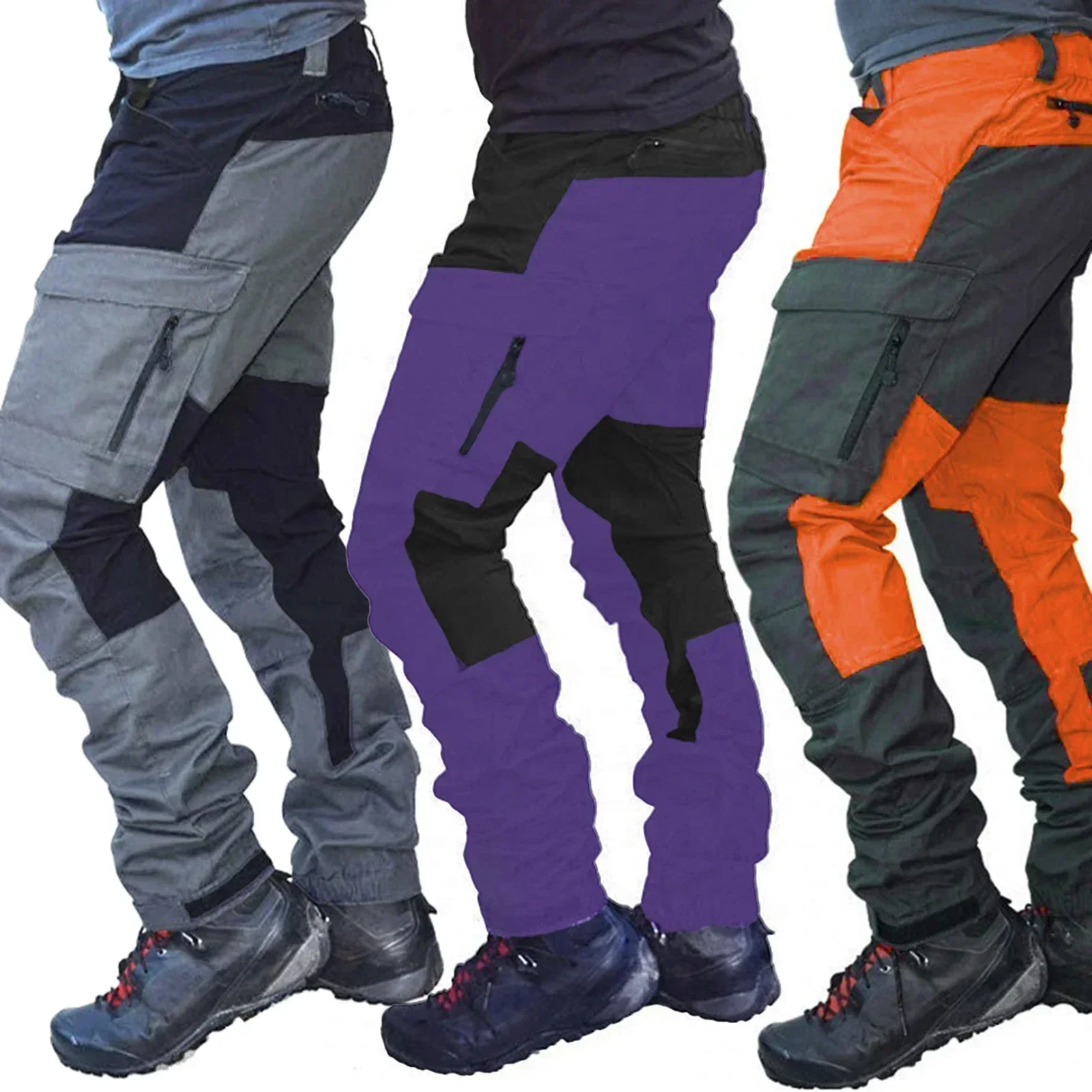 New Spring Casual Slim Cargo Pants Men Long Work Trousers Male Multi Pockets Patckwork Color Outdoor Sport Camping Fishing Pants