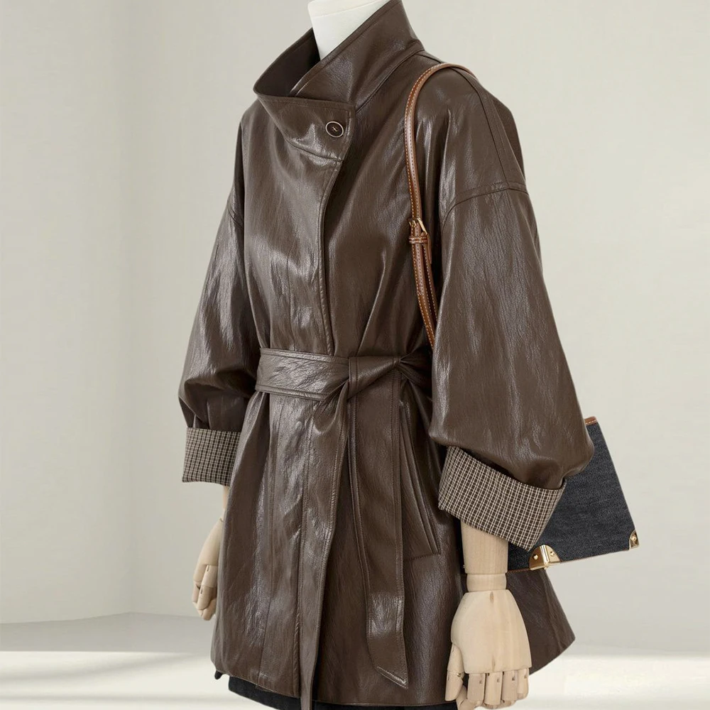 سترة جلدية رقيقة أنيقة ميلارد أزياء المرأة معطف ربيع الخريف سترة قمم عارضة #4